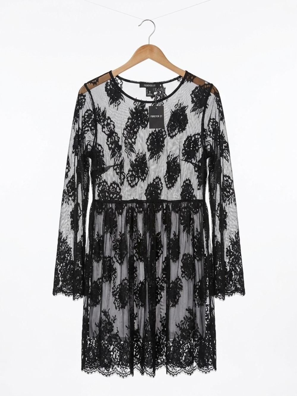 Forever 21 Black Lace Long Sleeve Medium Dress